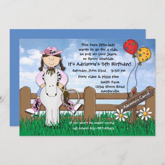 それらに女性のカーボーイの招待状乗って下さい 招待状 (正面/裏面)