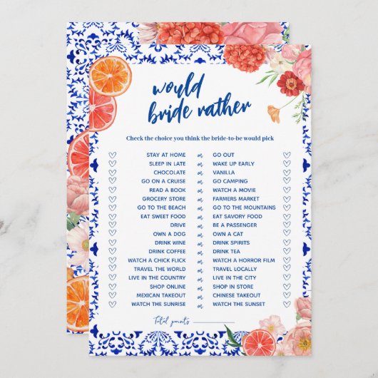 それらはむしろ花嫁のゲームカードをシャワー 招待状 (正面/裏面)