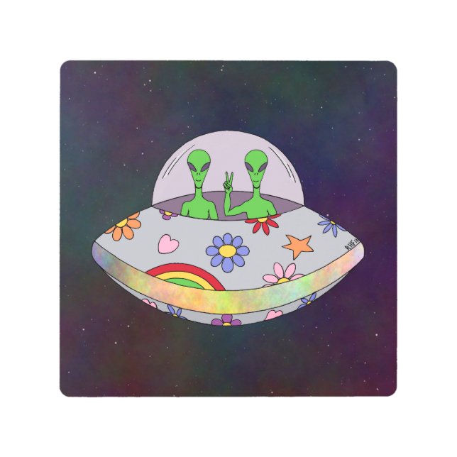 それらは平和UFO入って来ます メタルプリント (正面)