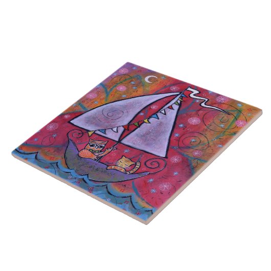 それらは月フクロウおよび猫のライトによって航海しました タイル (側面)