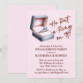 それをリングで!ピンクの婚約パーティー 招待状 (正面/裏面)