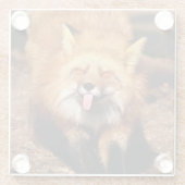 それを付けているキツネは舌です ガラスコースター (裏面)