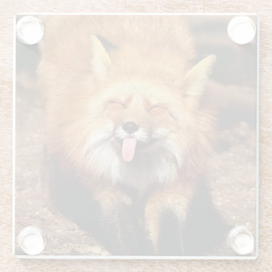 それを付けているキツネは舌です ガラスコースター (裏面)