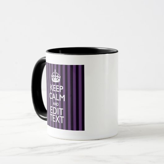 それを保ちます平静をあなたの文字の紫色のストライプ個人化して下さい マグカップ (正面左)