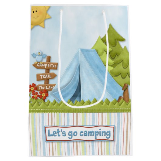 それを大体の形にしますキャンプくまおよびテントのギフトバッグ ミディアムペーパーバッグ (裏面)