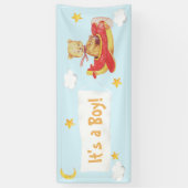 それを引っ張っている*~*のテディー・ベアは男の子の星の月のベビーです 横断幕 (縦)