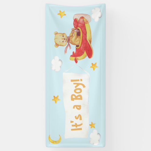 それを引っ張っている*~*のテディー・ベアは男の子の星の月のベビーです 横断幕 (縦)