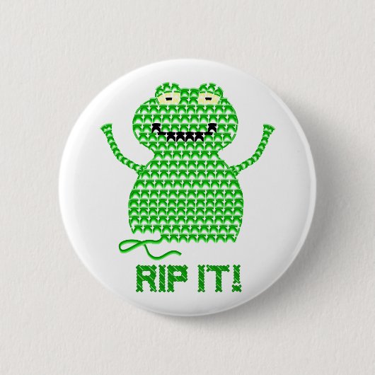 それを裂いて下さい! かぎ針編みのカエルを方向を変えて下さい 缶バッジ (正面)