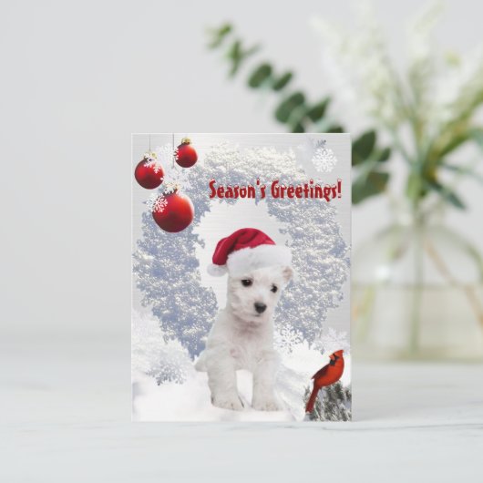 それをWestieの子犬のクリスマスの願いの郵便はがきカスタマイズ シーズンポストカード (スタンド正面)