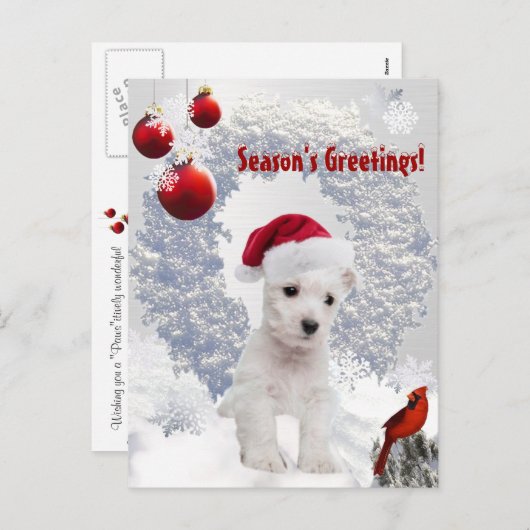 それをWestieの子犬のクリスマスの願いの郵便はがきカスタマイズ シーズンポストカード (正面/裏面)