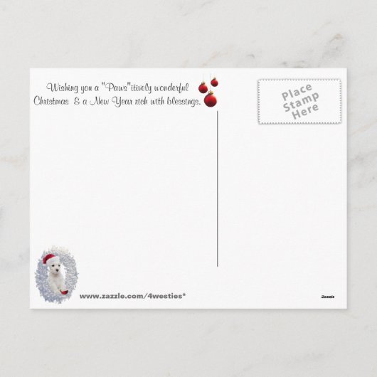 それをWestieの子犬のクリスマスの願いの郵便はがきカスタマイズ シーズンポストカード (裏面)