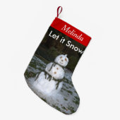 それパーソナライズな一流の雪だるまのストッキング割り当てられる雪が降るため スモールクリスマスストッキング (正面 (吊り時))