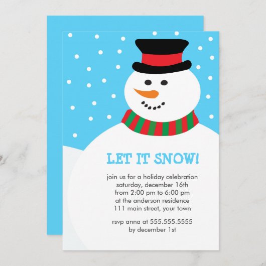それ割り当てられる雪が降るため! 雪だるまの休日のお祝い 招待状 (正面/裏面)