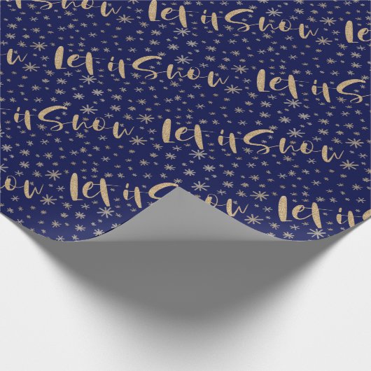 それ割り当てられる|の海軍及び金ゴールドの雪が降るため星明かりの夜Chrismas ラッピングペーパー (角)