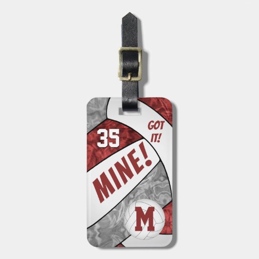 それ得!ガールズマルーングレーバレーボールチームカラー ラゲッジタグ (正面縦)