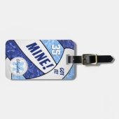 それ得！女子の青い白いバレーボールのチームカラー ラゲッジタグ (正面横)