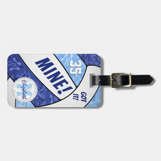 それ得!女子の青い白いバレーボールのチームカラー ラゲッジタグ (正面横)