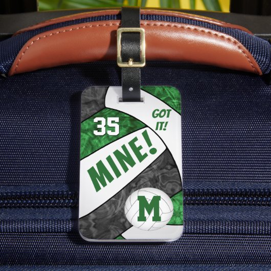 それ得！女子グリーンブラックバレーボールチームカラー ラゲッジタグ (正面インサイチュ2)