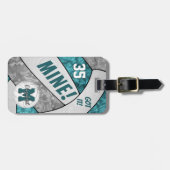 それ！女得の子ティール（緑がかった色）グレーホワイトバレーボールバッグラベル ラゲッジタグ (正面横)