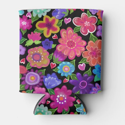 そんなかわいらし花が！複数色フローラアート 缶クーラー (正面)