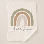 そんな可愛い水色パステルモノグラムの虹 シェルパブランケット (正面)