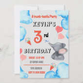 ぞうさんテーマのキッズ誕生日パーティーへの招待状 招待状 (正面)