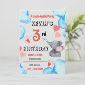 ぞうさんテーマのキッズ誕生日パーティーへの招待状 招待状 (スタンド正面)