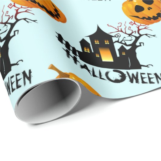 ぞっとするようなジャック・オ・ランタンのかぼちゃの家 ハロウィンのお化け屋敷 ギフト ラッピングペーパー (ロールコーナー)