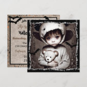 ぞっとするような小さな異人種の子供の大きな目をしたハロウィーン 招待状 (正面/裏面)