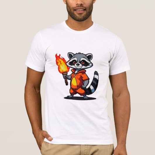 たいまつを持つアライグマ Tシャツ (正面)
