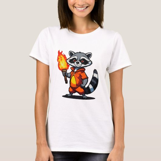たいまつを持つアライグマ Tシャツ (正面)