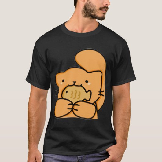 たい焼きの魚を持つ猫 Tシャツ (正面)