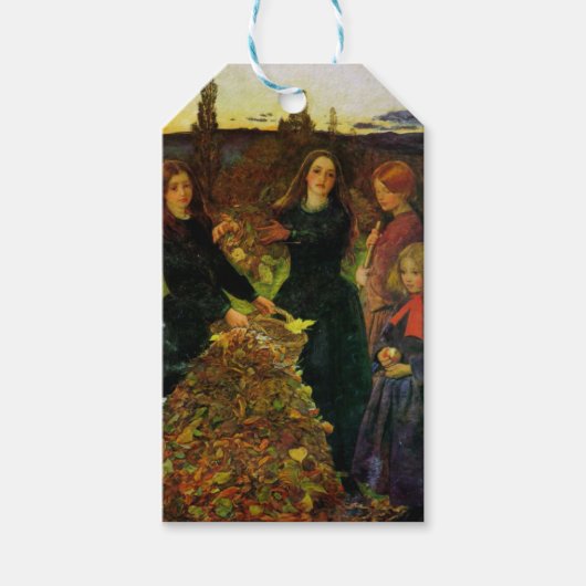 たき火で紅葉を集める少女たち ギフトタグ (正面)