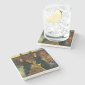 たき火で紅葉を集める少女たち ストーンコースター (横)