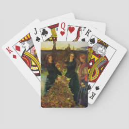 たき火で紅葉を集める少女たち トランプ