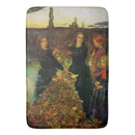 たき火で紅葉を集める少女たち バスマット