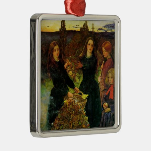 たき火で紅葉を集める少女たち メタルオーナメント (右)