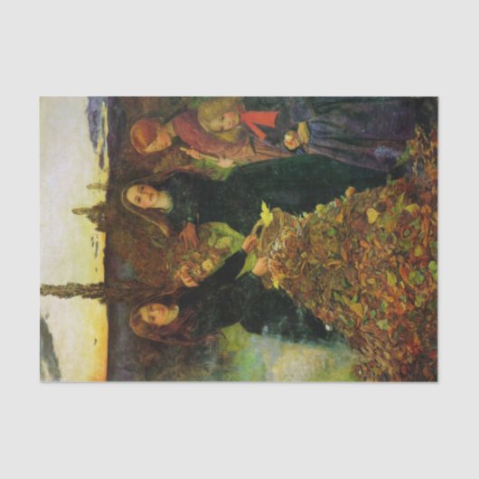 たき火で紅葉を集める少女たち 薄葉紙 (正面)