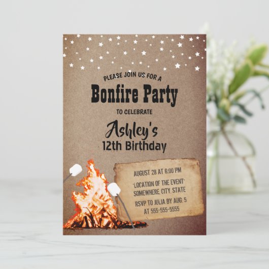 たき火の誕生日パーティク素朴ラフト 招待状 (スタンド正面)