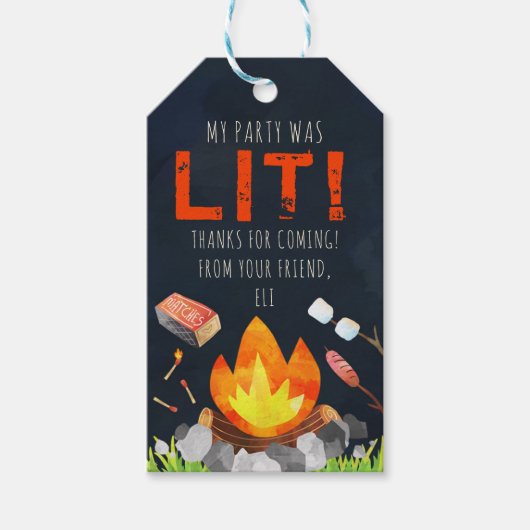 たき火の誕生日パーティーメッセージカード ギフトタグ (正面)