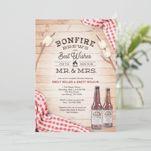 たき火カップルのシャワー招待状 招待状 (スタンド正面)