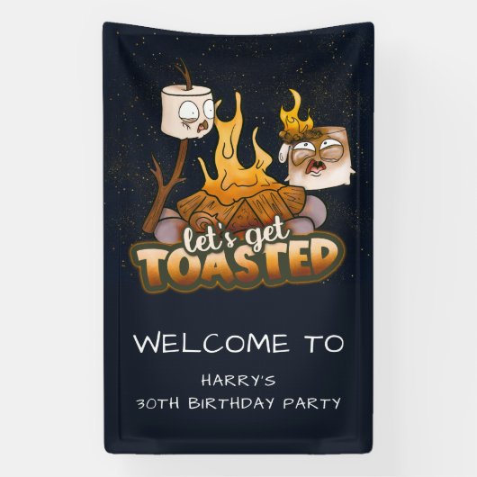 たき火レッツトースト誕生日へようこそ 横断幕 (縦)