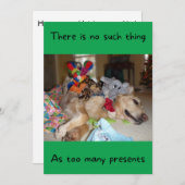 たくさんのおもしろいおもちゃを持つゴールデンレトリバーのクリスマス シーズンカード (正面/裏面)