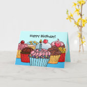 たくさんのカップケーキの誕生日カード カード (黄色い花)