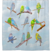 たくさんのカラフルインコ – かわいい小鳥 シャワーカーテン (正面)