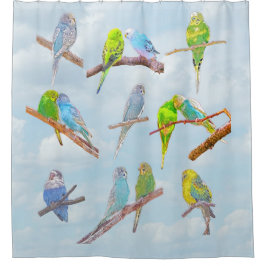 たくさんのカラフルインコ – かわいい小鳥 シャワーカーテン