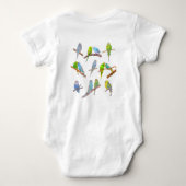 たくさんのカラフルインコ – かわいい小鳥 ベビーボディスーツ (裏面)