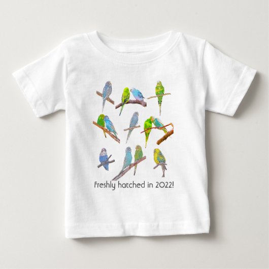 たくさんのカラフルインコ – かわいい小鳥 ベビーTシャツ (正面)