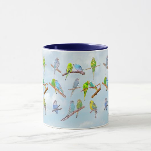 たくさんのカラフルインコ – かわいい小鳥 マグカップ (中央)