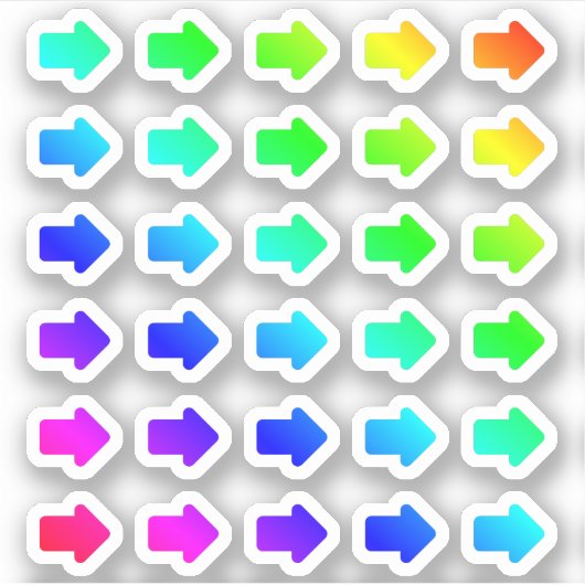 たくさんのカラフル矢の小さな虹の矢印の形 シール (正面)